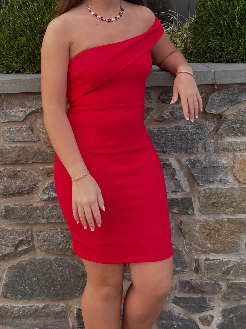 Aqua Women's One-Shoulder Red cocktail party  Dress
